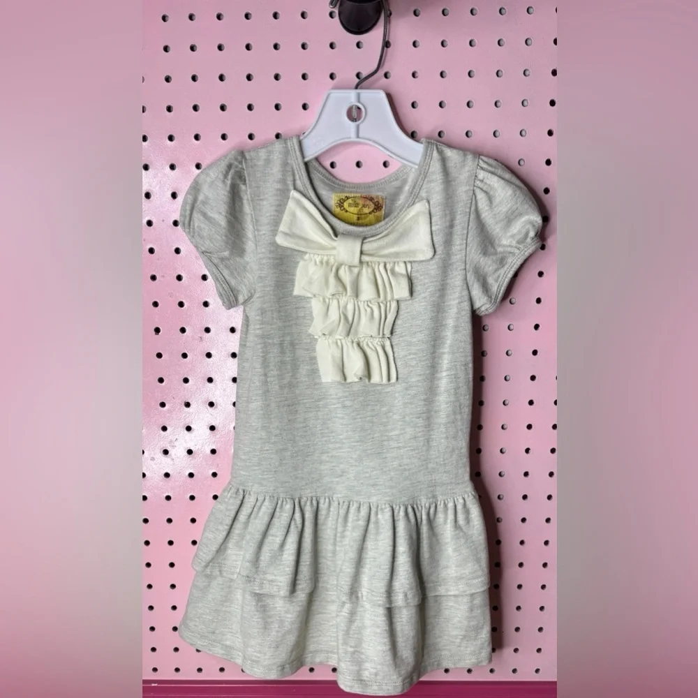 Mia Joy Girls Heather Gray Ruffle Dress Bow Front Short Sleeve Size 3T